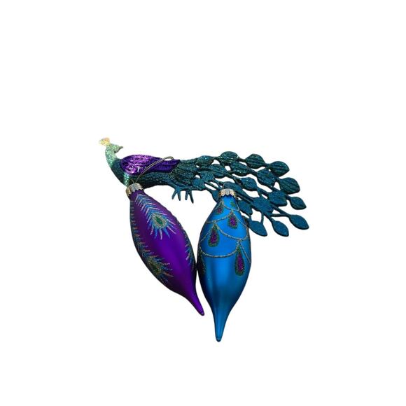 Peacock Themed Christmas Ornaments First 3 are Tommy Bahama 7 Pieces Shiny - Picture 6 of 10